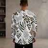 Men s Plus Size Beige Black Brown Leopard Printed Round Neck Long Sleeve Pullover T Shirt