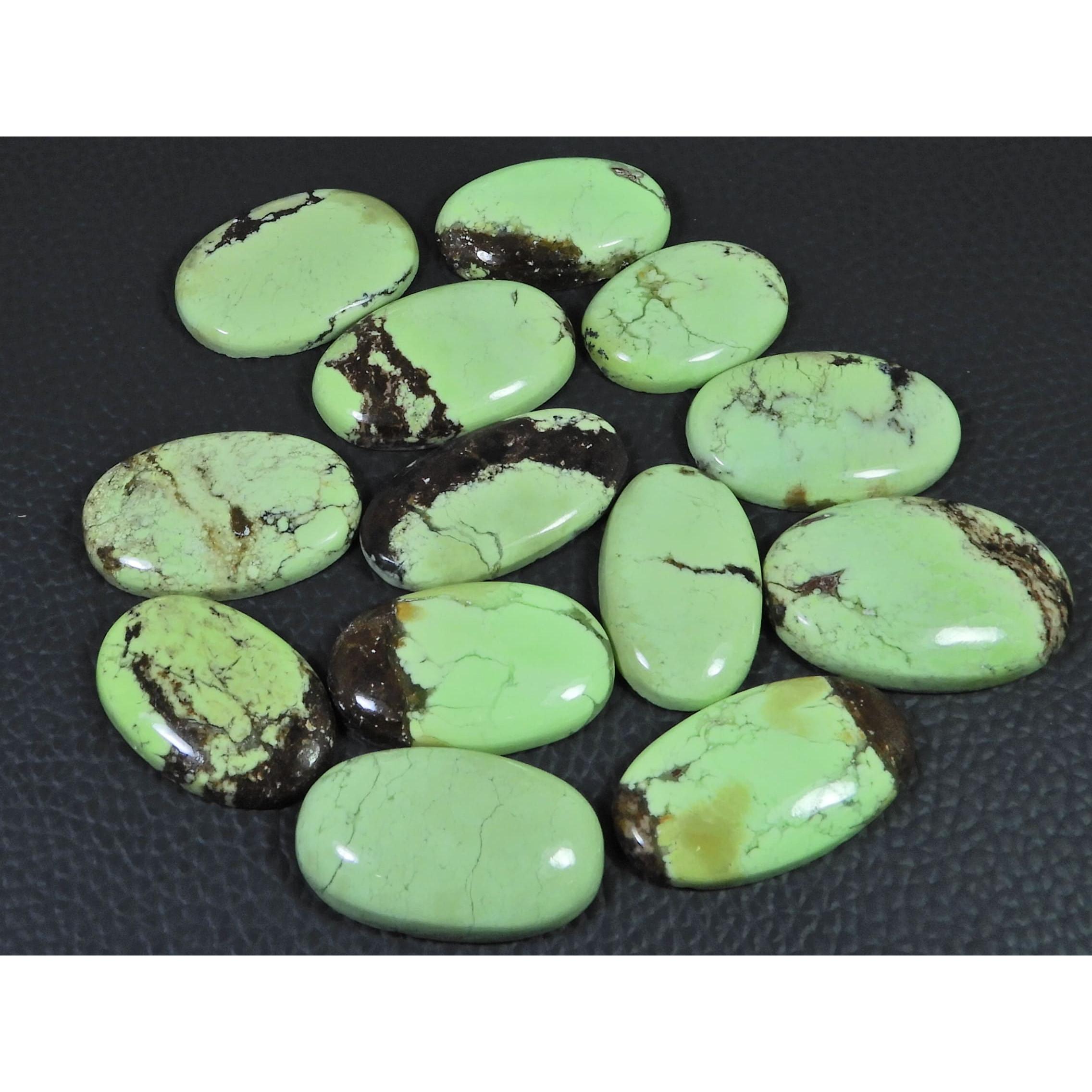 310Cts. Natural Lemon Chrysoprase Oval Cabochon Loose Gemstone 13 Pcs Lot C-2510