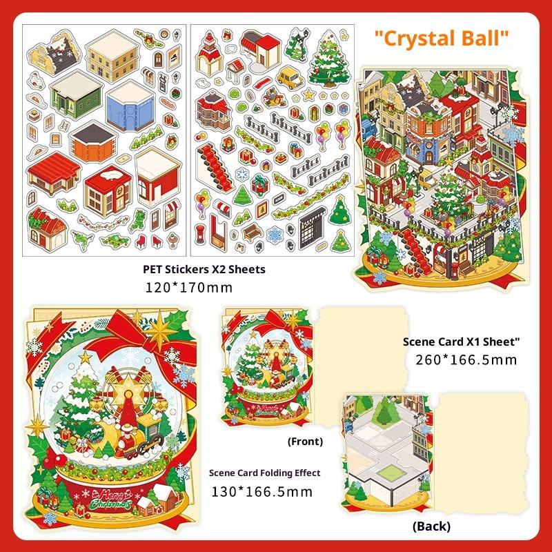 Christmas Miniature Diorama Landscape Stickers Cute Cartoon Pocket Diy Scene Decoration Aesthetic Stationery Stickers