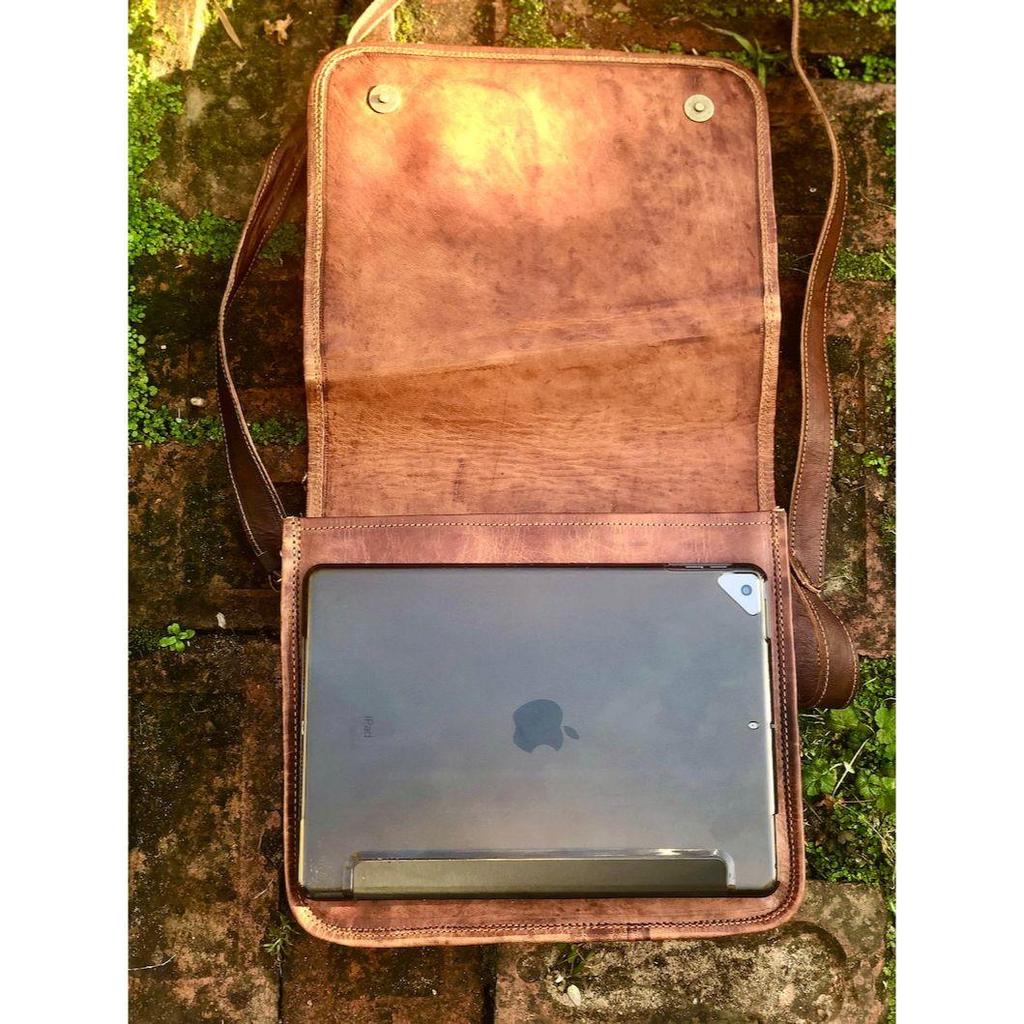 Rustic Leather Satchel, Vintage-look Leather Messenger, Leather Shoulder/crossbody Satchel, Quirky iPad Bag 11”x9”