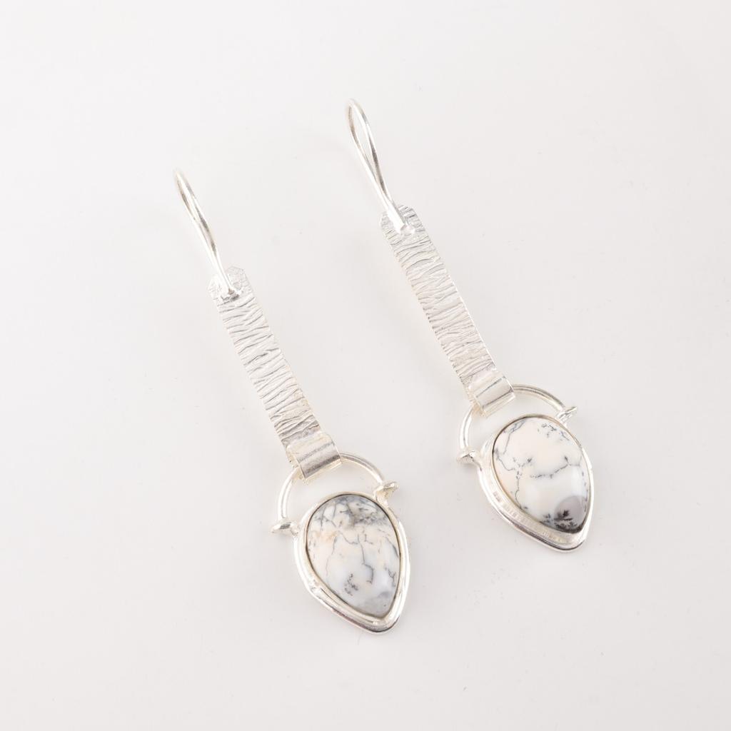 Dendritischer Opal Edelstein 925 Sterlingsilber Schmuck Handgefertigt Lange Ohrringe 2,3" EE-166-30