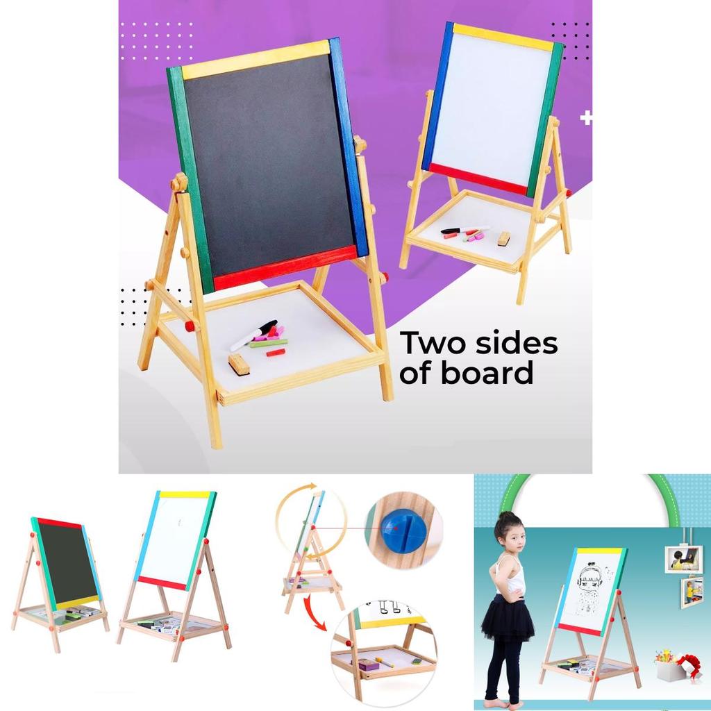 Kinder Doppelseitige Holz Staffelei Höhenverstellbar Bunte Magnetische Kreidetafel Für Kreatives Spiel Und Lernen
