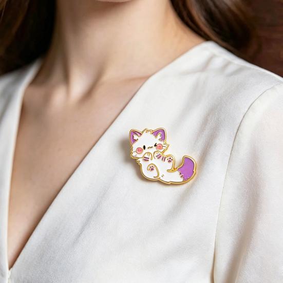 Cute Purple Cat Lapel Pin Cartoon Animal Brooch for Bags Jackets Hats Zinc Alloy Rust-Proof Unique Gift for Kids Teens Cat Lovers