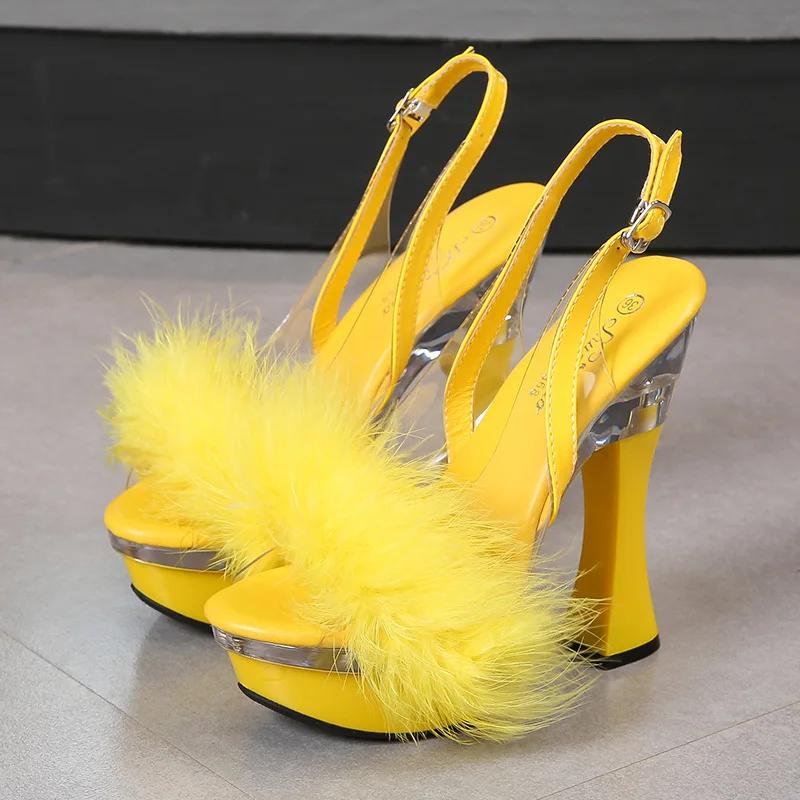 Maomao Fishbill Shoes Nightclub Thick Heel High Heel Shoes 14CM Car Model Sandals Women's Walking Show Steel Pipe