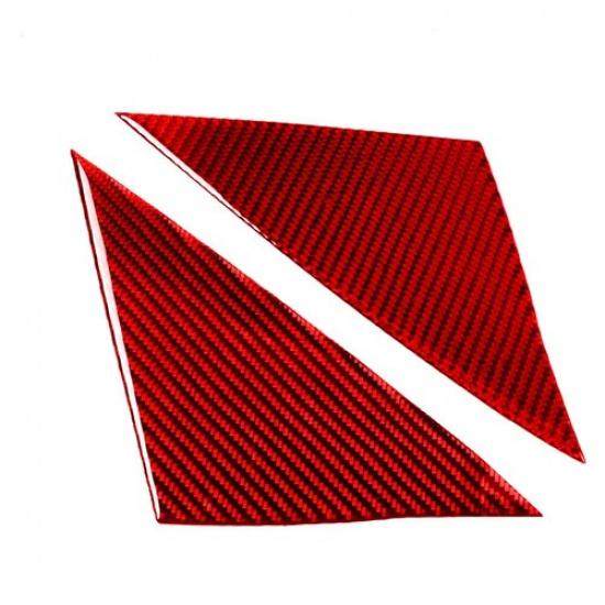 2Pcs Red Front Window Triangle A-Pillar Carbon Fiber Decal For Tesla Model Y/3