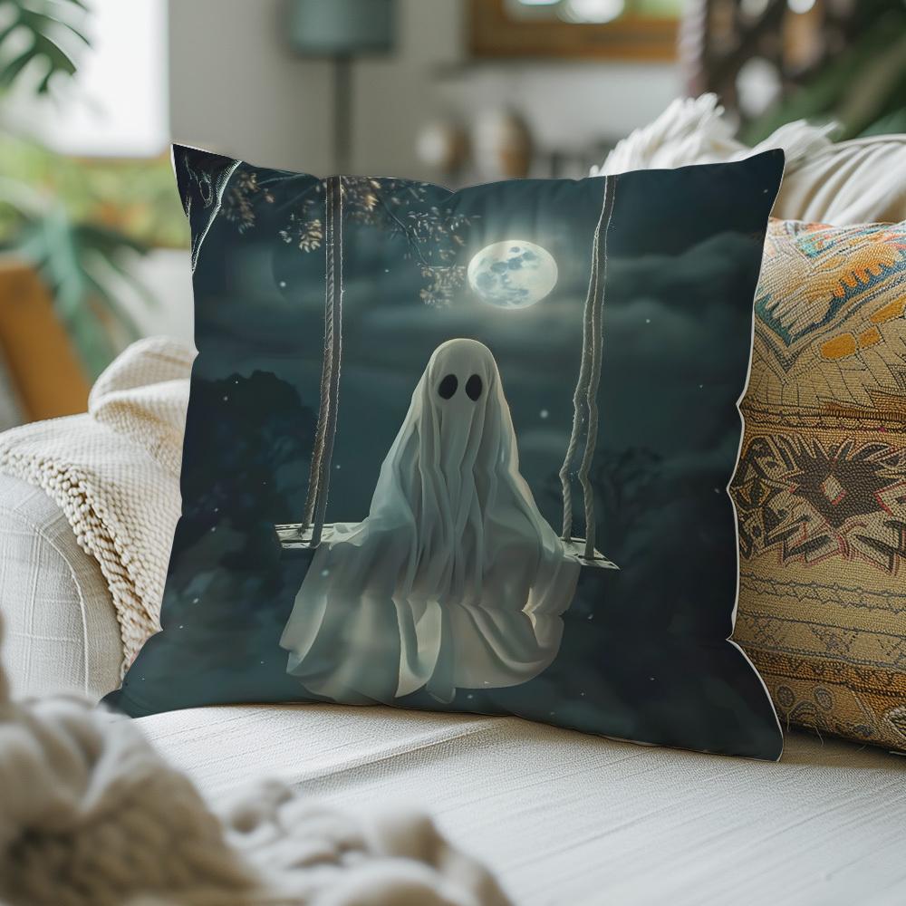 Spooky Halloween Ghost Moon Double Sided Pillow Cover Concealed Zipper Cushion Sofa Bed Car Living Room