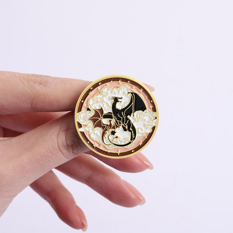 Fantasy Books Wings Enamel Pins Black Dragon Brooches Lapel Badges Bookworms Jewelry Gift for Readers Friends