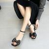 2026  New Summer Women's High-heeled Sandals Open Toe Square Toe Buckle with Bow Decorative Buckle Solid Color Temperament