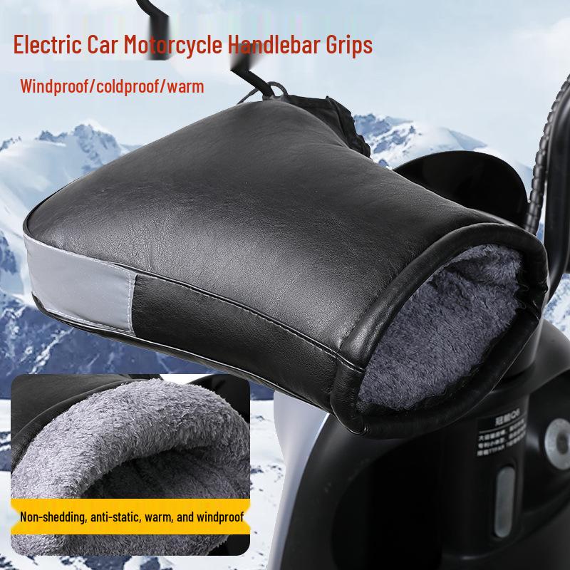 Winter Warm Waterproof Electric Vehicle Handlebar Cover Gloves - Cold-Proof, Windproof, Thickened Handguards for Motorcycles and Tricycles