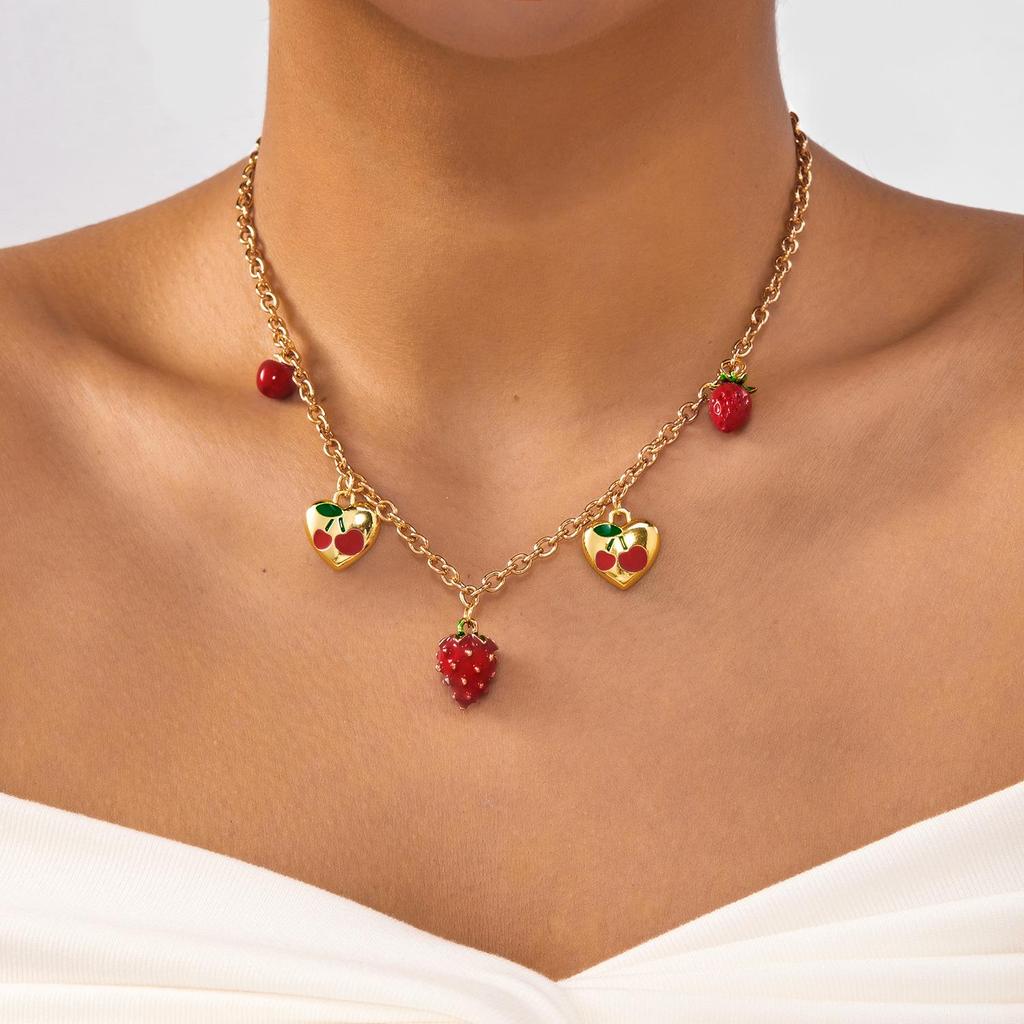 Cherry Strawberry Pendant Clavicle Necklace - High-End Versatile Jewelry