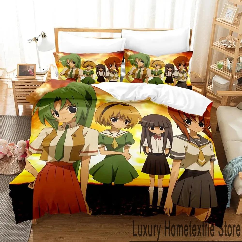 3D Print Anime Higurashi When They Cry Bedding Set Boys Girls Twin Queen King Size Duvet Cover Pillowcase Bed Boys Adult