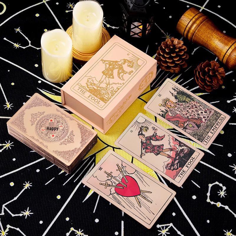 Rose Gold Foil Tarot Cards - Waterproof PVC, High-Quality Print, Board Game Set.
