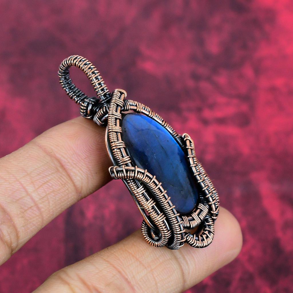 Labradorite pendant copper wire wrapped pendant labradorite copper jewelry handmade band new pendant gifts for him natural gemstone jewelry