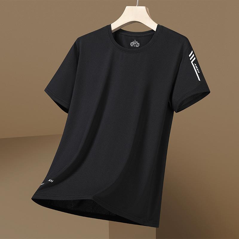 

Summer Ice Silk Short Sleeve T-shirt for Men, Summer Sports and Leisure Elastic Round Neck Running T-shirt M чорний