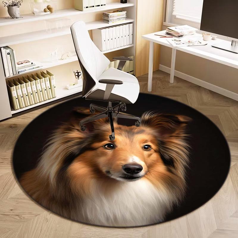 1 Stück Süßer Haustier Chihuahua Border Collie Aufdruck runder Teppich, Fußmatte für Zuhause, Outdoor-Reiseschutzteppich