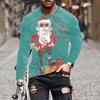 Round Neck 3D Christmas Printed Top Casual Long Sleeved Men's T-shirts - Soft Medium Stretch Polyester Fabric Spring and Autumn Relaxed Fit Clothing