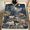 1PC Wilderness Life Scenes Print Flannel Blanket, High Quality Comfortable for All Seasons, Home Decor, Warmth and Comfort
