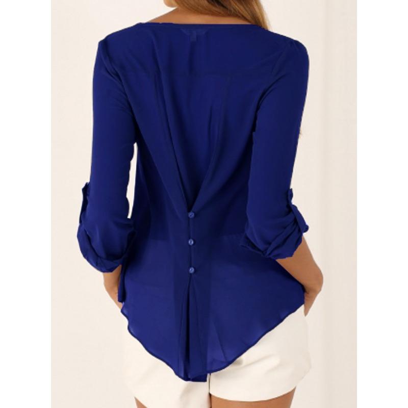 YYFS Women's Fashion Casual Spring Fall Solid Color Print Long Sleeve V-Neck Blouses & Shirts