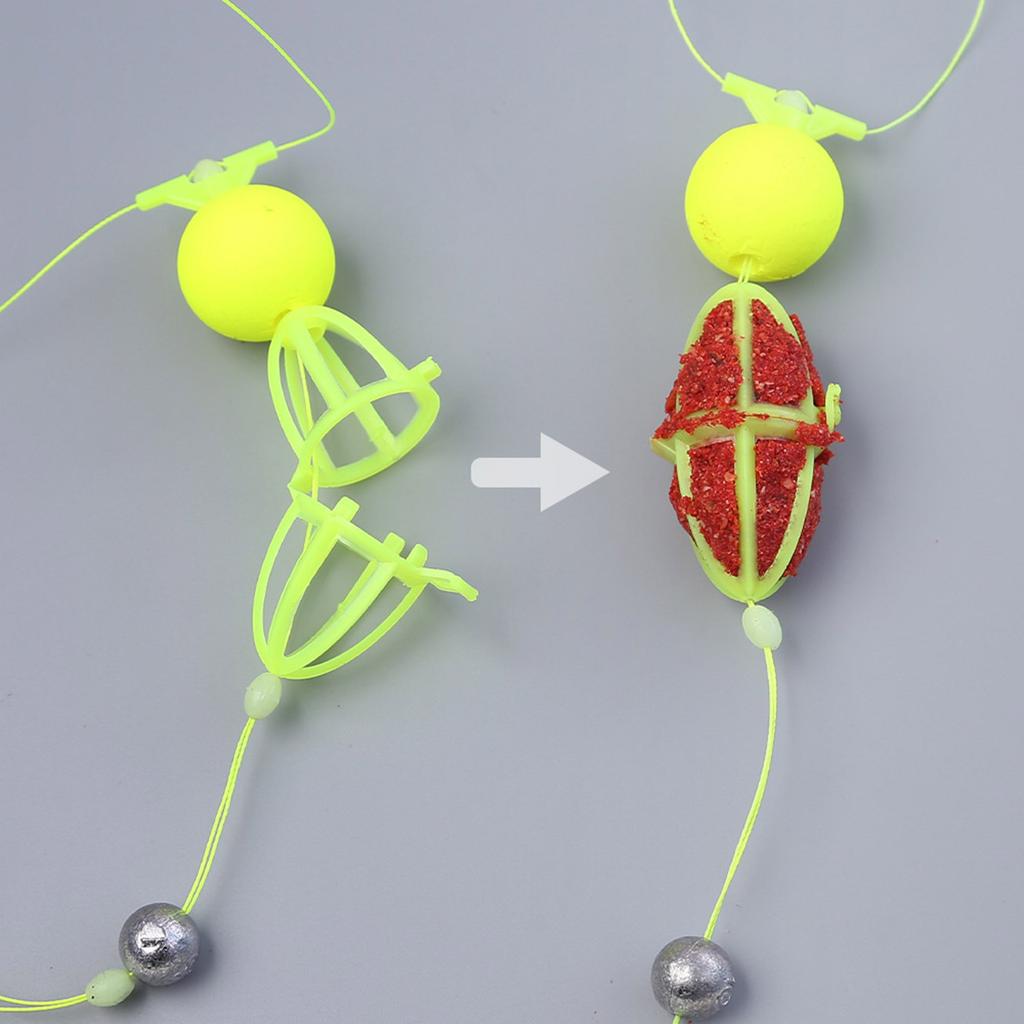 Floating Ball Bait Cage With Double Hook Fishing Soft Lure Steel Wire Rig for Enhancing Fish Attraction
