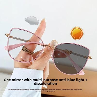 New In Cat Eye Fashion Metal Frame Glasses for Women Trendy Flat Anti Blue Light Glasses Optical Eyeglasses