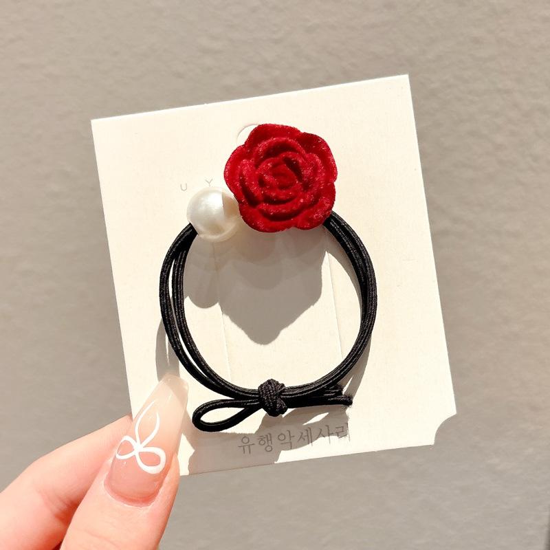 

Элегантные тканевые резинки для волос с розами, тканевые резинки для волос для хвостиков, французские цветочные жгуты для волос для женщин, милые индивидуальные аксессуары для волос 1PCS красный