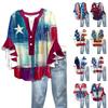Summer Women's Tops V Neck Seven Sleeve Shirt Independence Day Printed Tops Casual Shirt