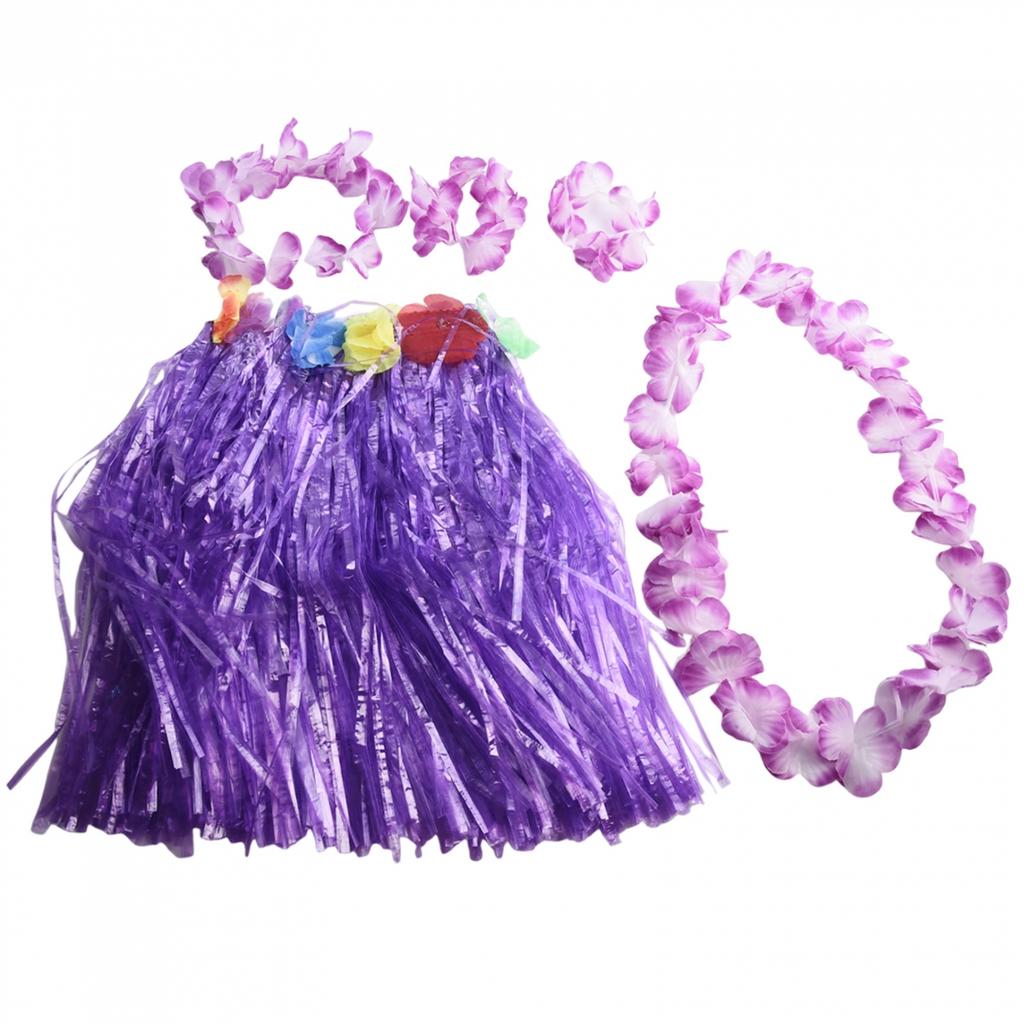 Kinder Sommer Hawaiianischer Gras-Lei Rock Strandkleid Blumenarmband Kostüm Anzug