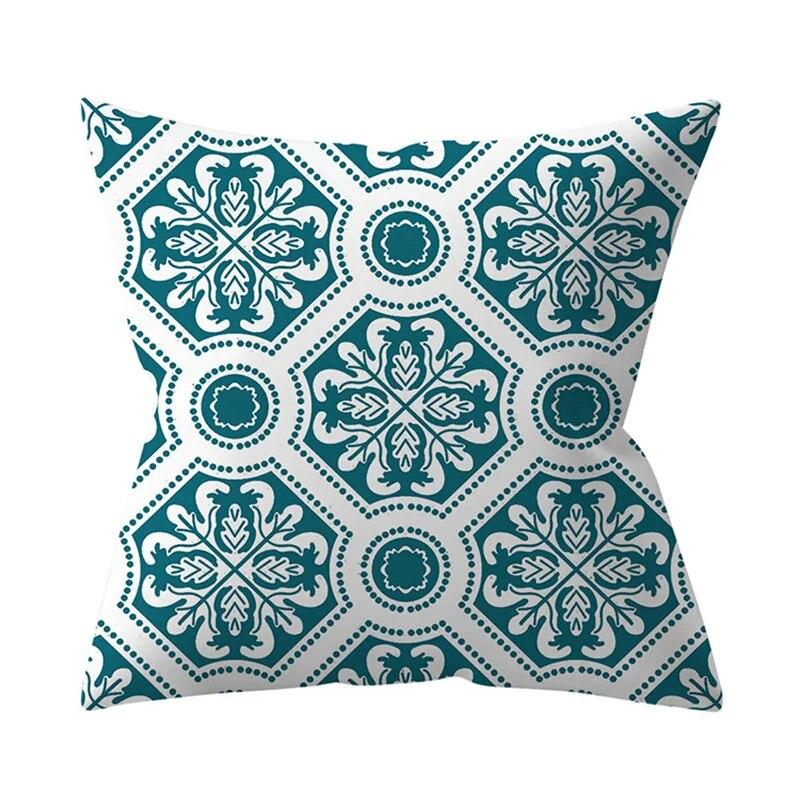 45x45cm Blue Green Leaf Floral Plant Geometric Pillow Cover Sofa Seat Office Lumbar Cushion   Home Decor
