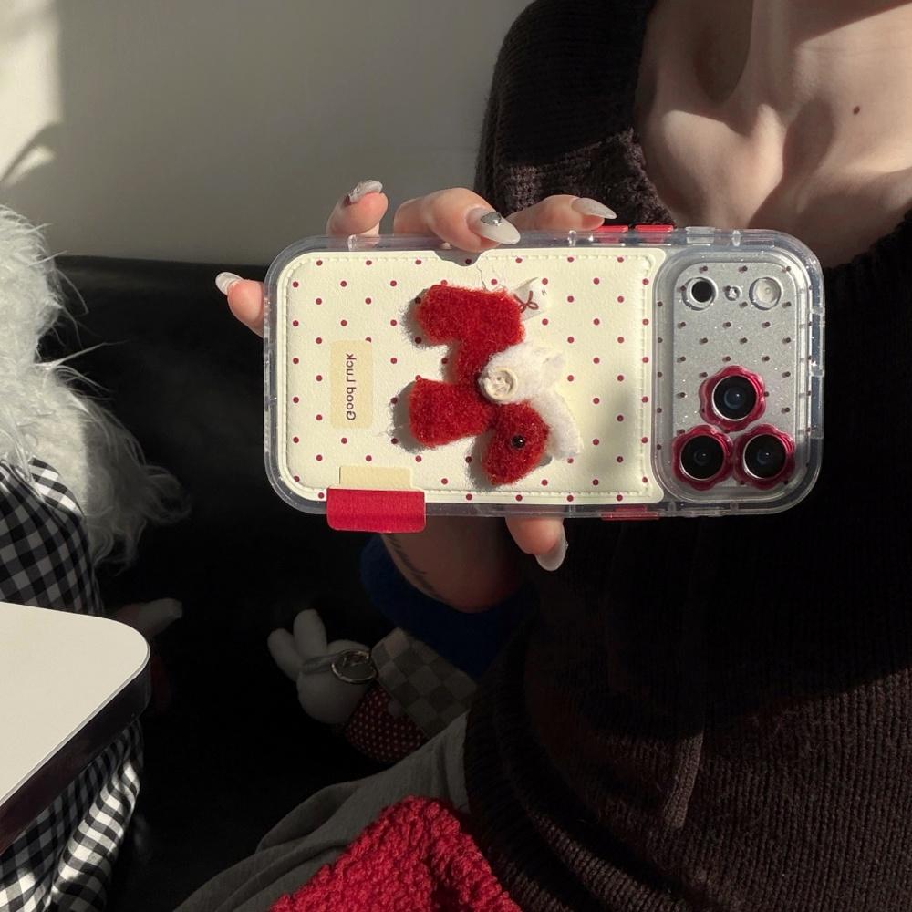Ins Style Korean Polka Dot Three-dimensional Red Pony for iPhone17promax, Apple 16pro Mobile Phone Case, 15pro, New 14pro Women