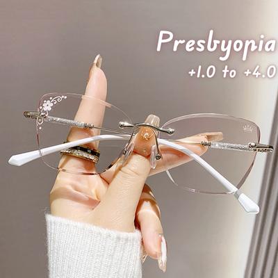 Ruond Frameless Reading Glasses Blue Light Blocking Presbyopia Glasses Men Women Far Sight Glasses