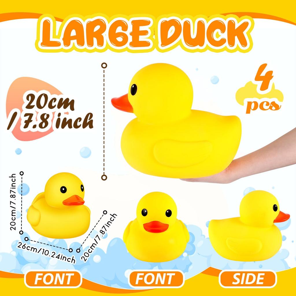 1/2Pcs Giant Rubber Duck 10.2 Inch Duck Giant Rubber Duck Large Rubber Squeaky Big Yellow Rubber Ducks