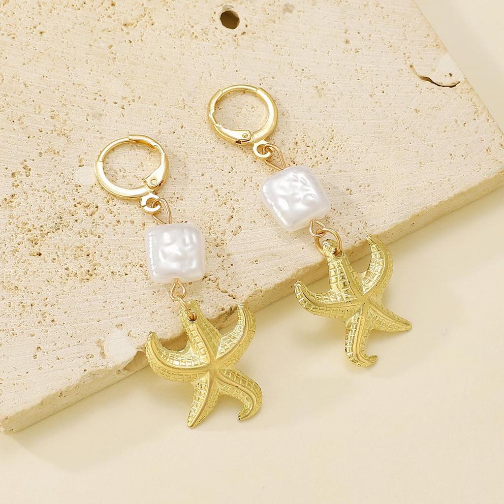 Fashion Versatile High End Personality Sea Star Inlaid Colored Imitation Diamond Design Earrings For Women