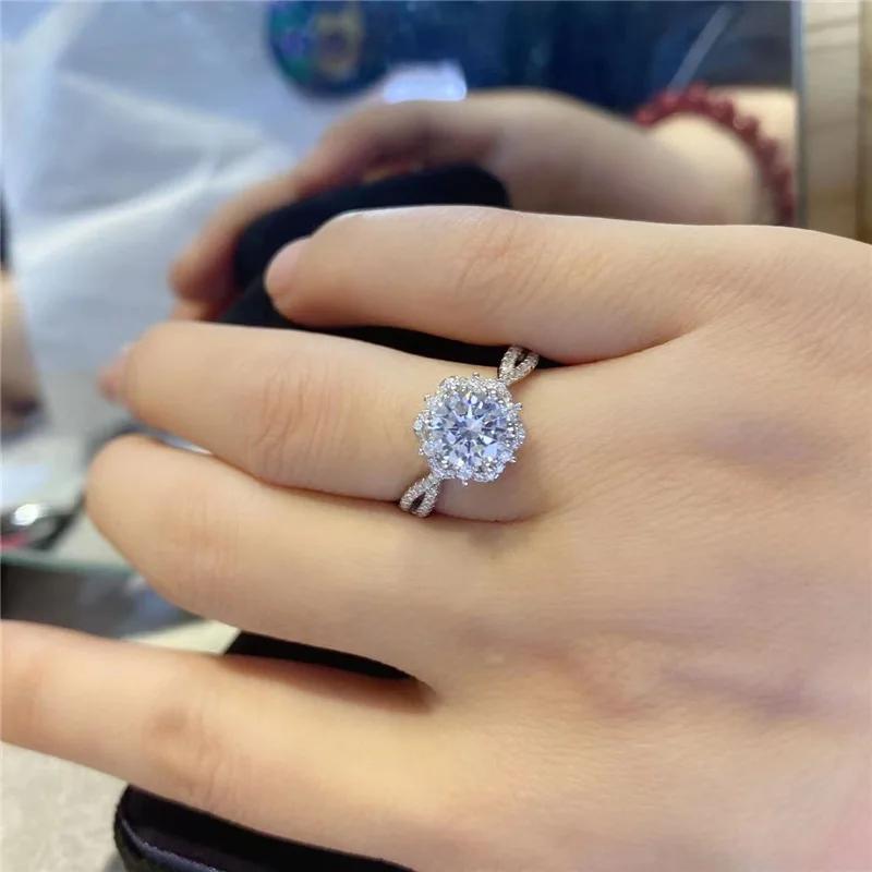 SACE GEMS GRA Certified D Color 1-2ct Moissanite Ring 925 Sterling Silver Plated with 18k White Gold Ring for Women Fine Jewelry