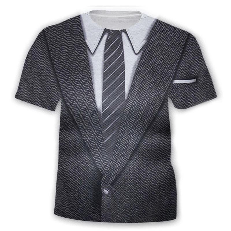 Letní Pánské Tričko s Krátkým Rukávem s 3D Potiskem Falešného Dvou-dílného Obleku, Módní, Ležérní, Vtipné