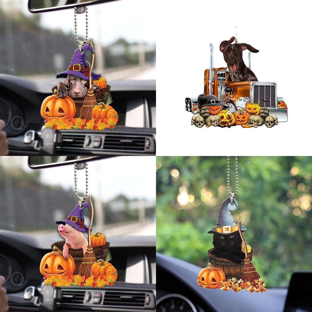 Halloween Pumpkin Cat And Dog Car Hanging Decoration For Home Acrylic Material Cartoon Style In 10 Colors) Perfect For Cross-border Export