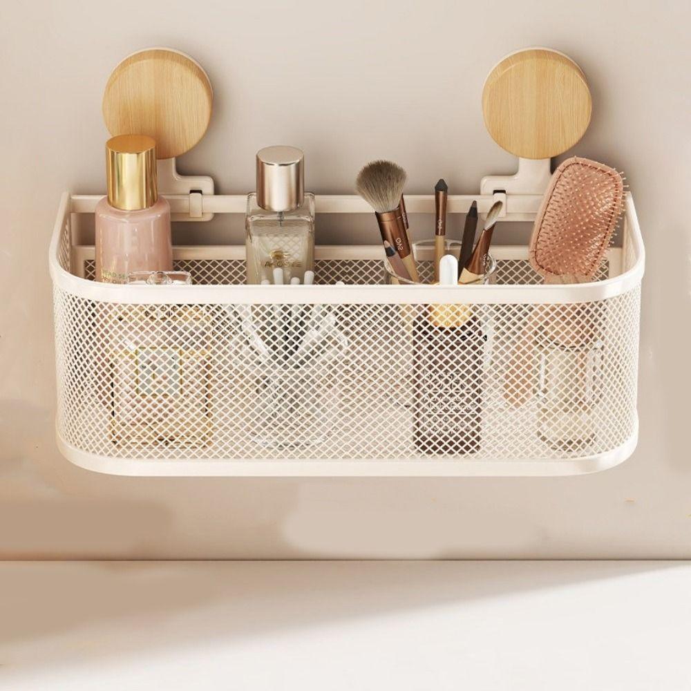 Practical Iron Bathroom Shelves Wall Mounted Large Capacity Shampoo Storage Rack Punch Free Detachable Makeup Organizer Kitchen
