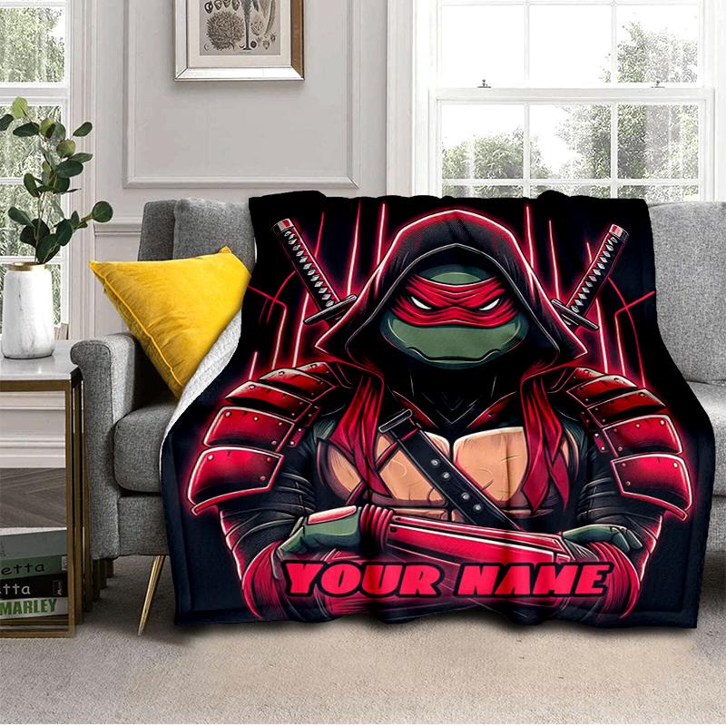 1PC Custom Name Ninja Turtle Artwork Flannel Blanket Versatile,all-season Throw Suitable for the Living Room,bedroom,camping,travel,and Gift