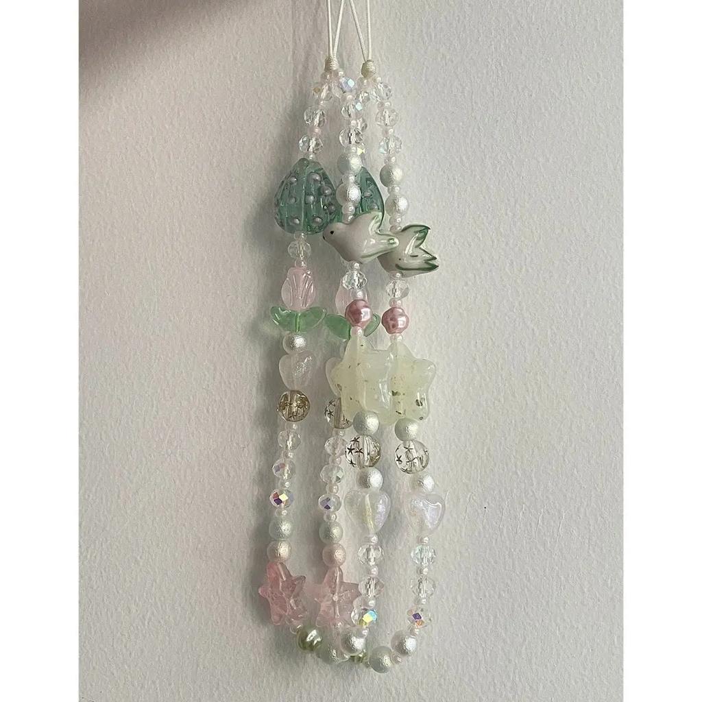Summer Bling Phone Strap Lanyard Pigeon Bead DIY Key Chain Pendant For iPhone 13Mini Vivo Oppo Books Cute Flower Case