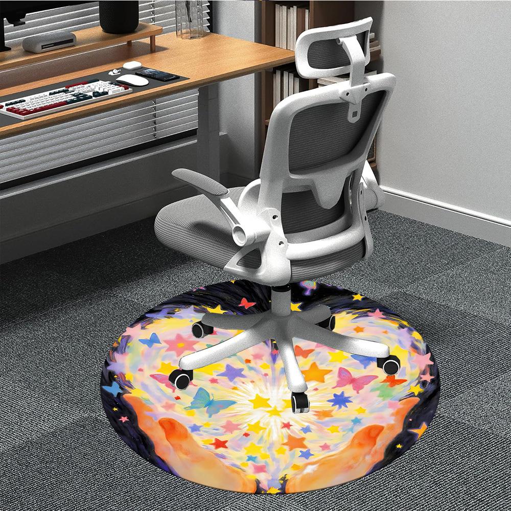 

1pc Butterfly Stars Office Round Area Rug, Indoor Mat Suitable ForOffice, Under Office Chairs Bedroom Living Room Home Decor T206 80cm by 80cm