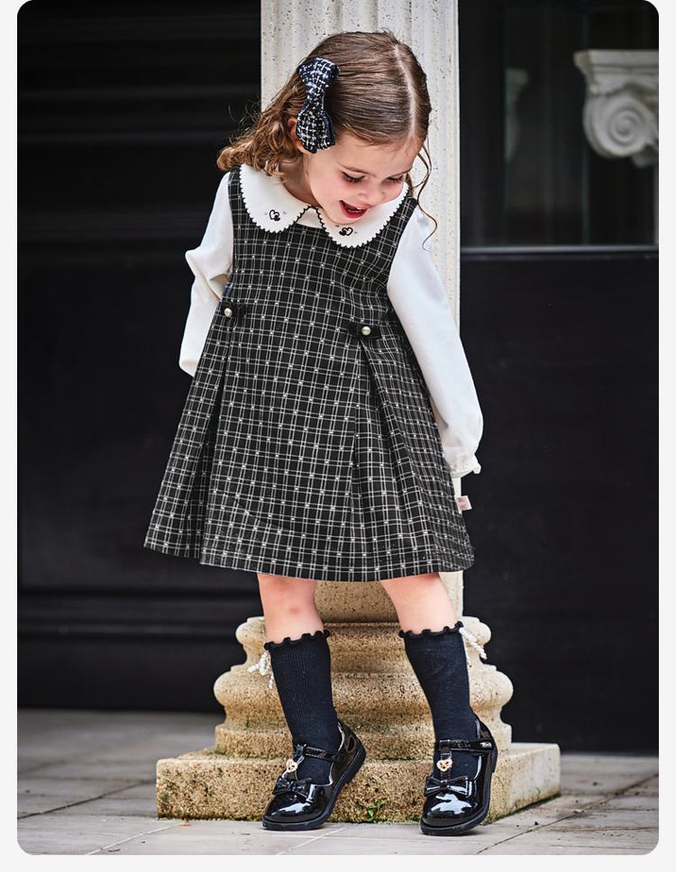 David Bella Children's Dress Autumn Dress Girls' Checkered Dress Baby Stylish Fake Two Skirts