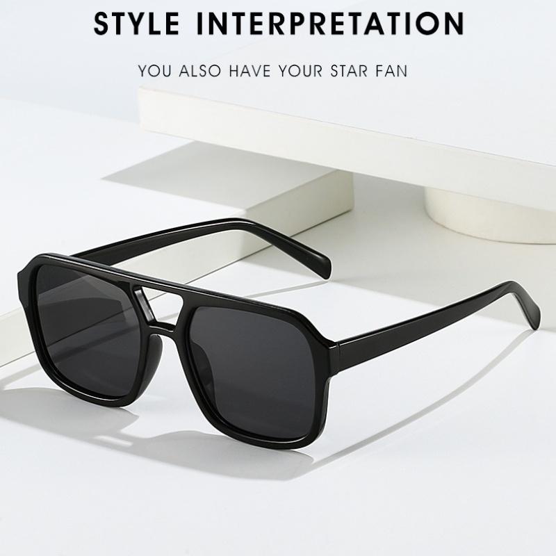 New Retro Women Sunglasses Double Beam Trendy Advanced Design Eyeglasses Square Personalized Large Frame Sun Glasses Uv400