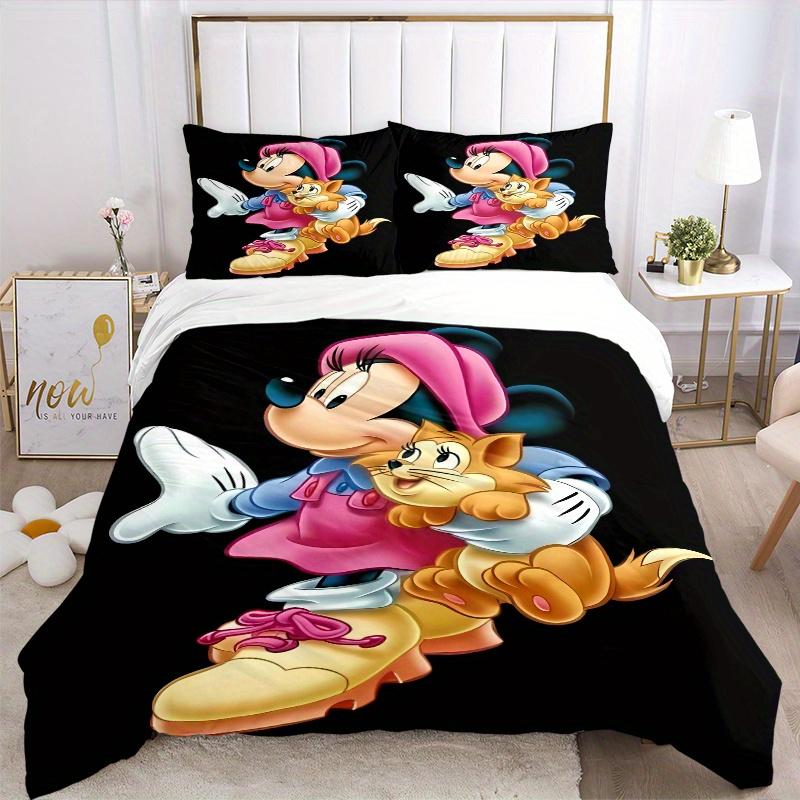 3pcs Mickey Mouse & Cat Printed Bedding Set, Soft and Comfortable Quilt Cover for Bedroom S067