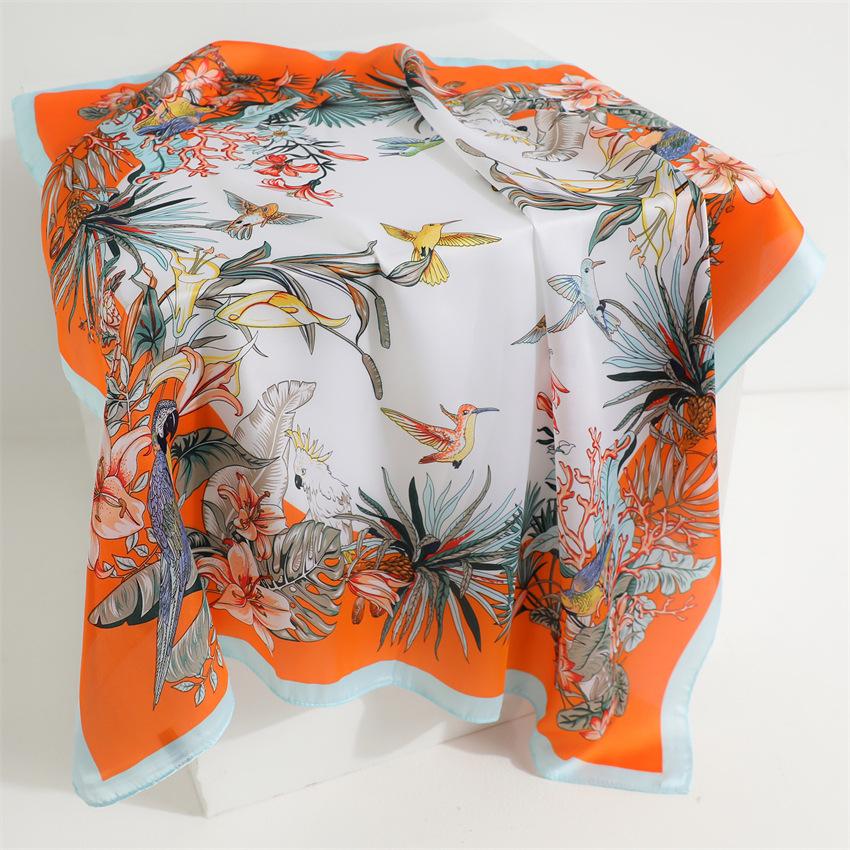 Spring and Summer Thin Scarf Temperament Simulation Silk Bird Sunscreen Towel Simple Morning Glory Flower Flower Elegant Versatile Silk Scarf Square S