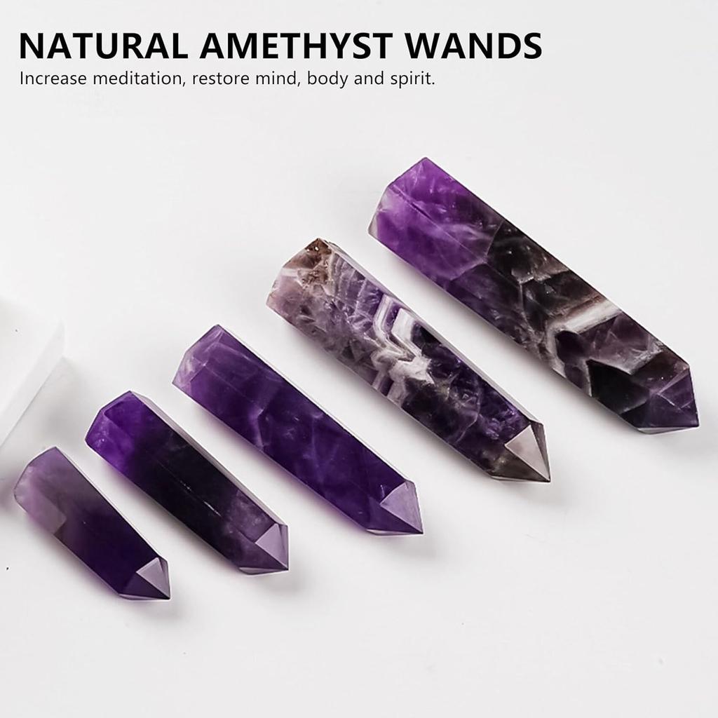 Natural Amethyst Crystal Wand - Healing Pointed Tower for Energy Meditation Chakra Balancing 2.5-3 inch