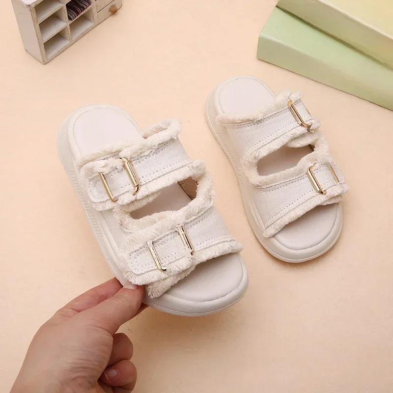 New Summer Style Fashionable Comfortable Casual Wear-resistant and Simple Tassel Girls Open-toe Soft-soled Beach Slippers