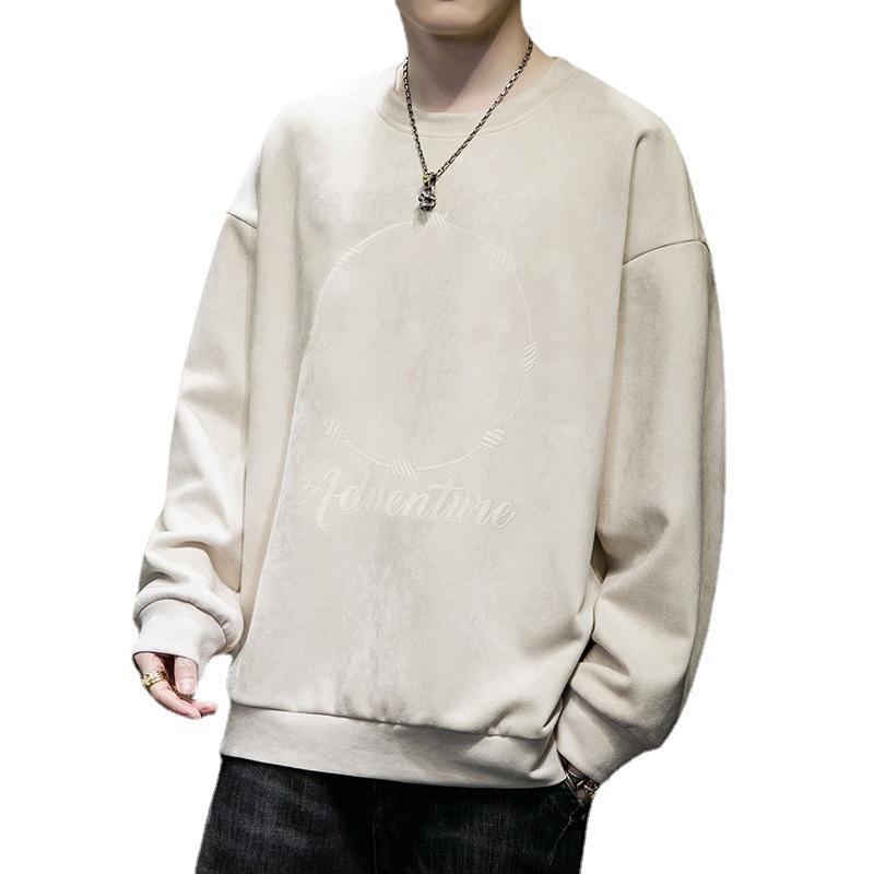 Frühlings-Sweatshirt Herren Trendiges Koreanisches Wildleder Lockeres T-Shirt Frühling und Herbst Unterziehshirt mit Top Trendige Kleidung