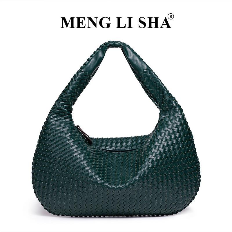 

New large-capacity hand-woven bag, commuter portable dumpling bag, fashionable versatile single shoulder underarm crescent bag. смарагдовий