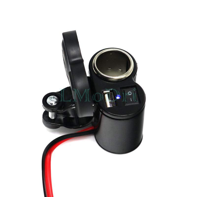 LMoDri Motorcycle 12/24V Cigarette Lighter Socket Motorbike Handlebar Waterproof Power Port USB Charger Adapter For Phone