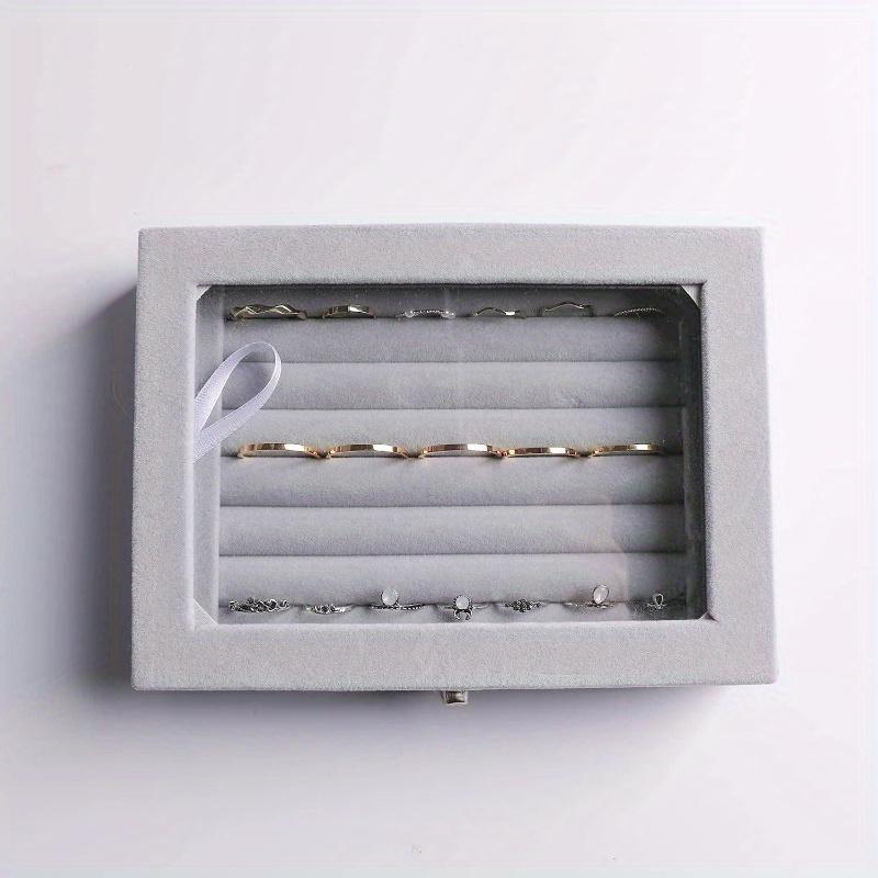 7Slot Velvet Jewelry Organizer Tray with Clear Lid Elegant Grey Storage Box for Rings, Earrings, and Necklaces,Perfect Gift for Women,Jewelry Gift Box