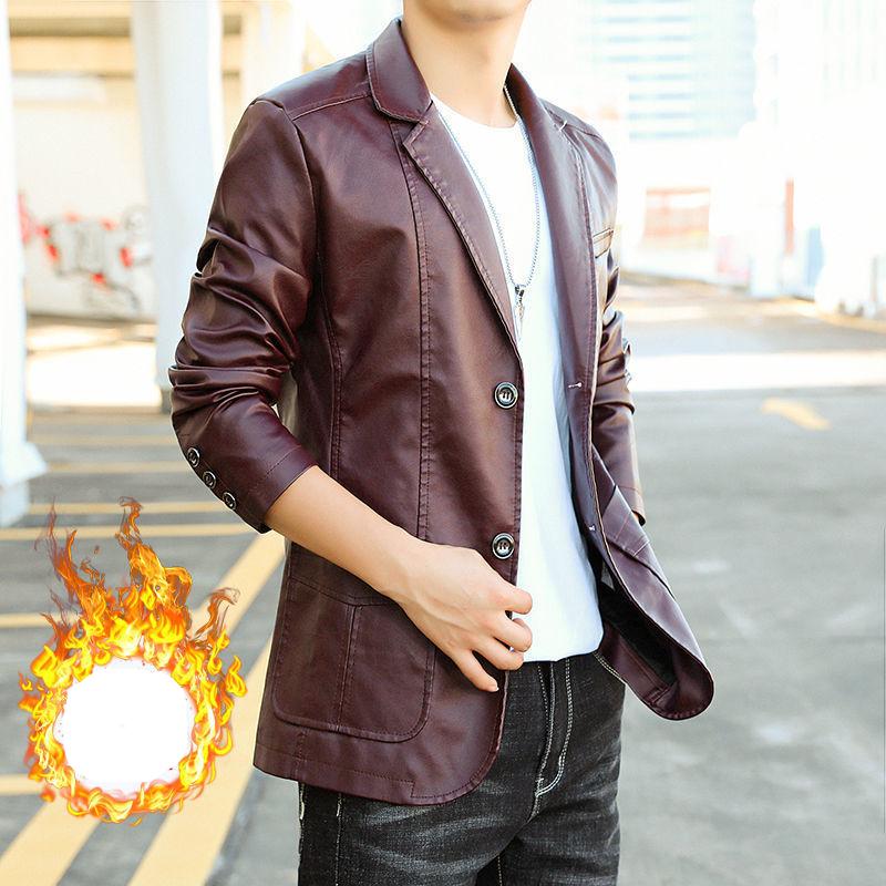 Herren Ledermantel Herbst und Winter Motorrad Pu Lederjacke